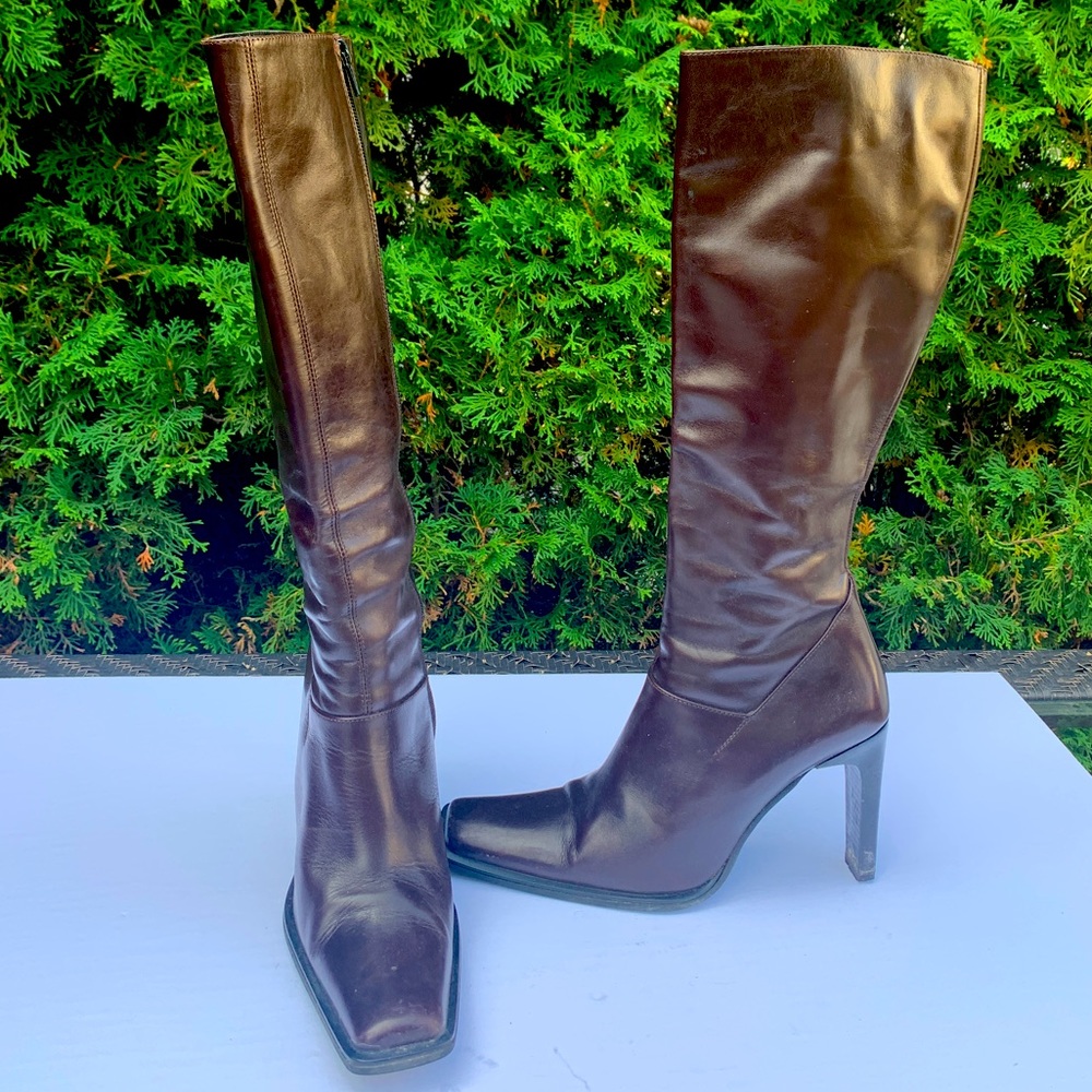 Square toe high heel boots